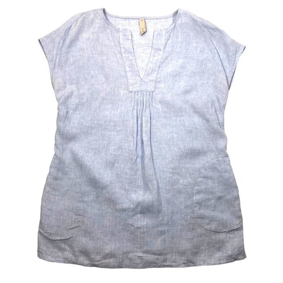 Studio 41 Light Blue Linen Tunic Top With Pockets & Pleated Front Detail Size M - Picture 4 of 9